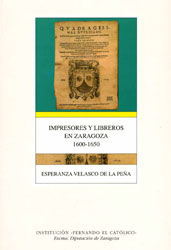 Portada de IMPRESORES Y LIBREROS EN ZARAGOZA 1600-1650. FERNANDO EL CATOLICO