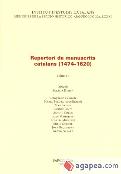 REPERTORI DE MANUSCRITS CATALANS (1474-1620)