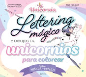 Portada de Lettering mágico y dibujos de unicornios para colorear
