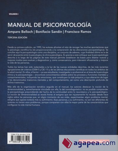Manual De Psicopatologia Vol I Bonifacio Sandin Francisco Ramos Campos Amparo Belloch 5842