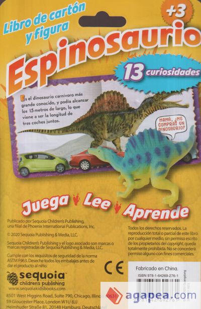 ESPINOSAURIO LIBRO DE CARTON Y FIGURA DINOSAURIO