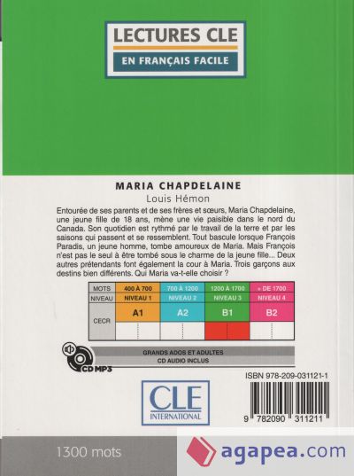 MARIA CHAPDELAINE - NIVEAU 3;B1 - LIVRE+CD