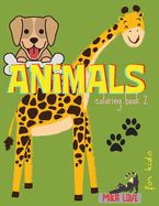 Portada de ANIMALS coloring book 2: Amazing Coloring Book, Awesome Animals for Kids, With Dog, Cat, Kangaroo, Elephant and More