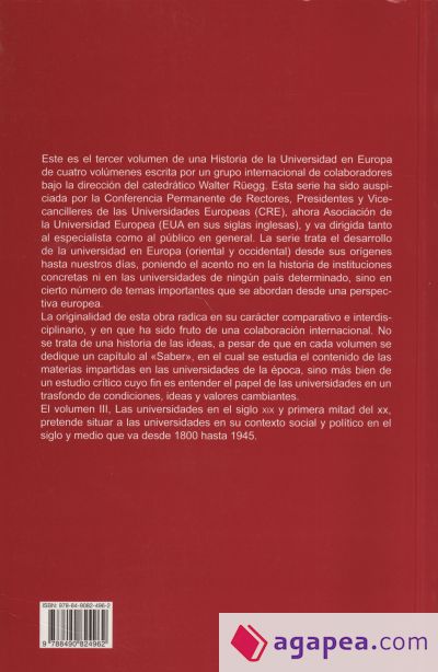 Historia de la Universidad en Europa. Volumen 3. Las universidades en el siglo XIX y primera mitad del XX (1800-1945)