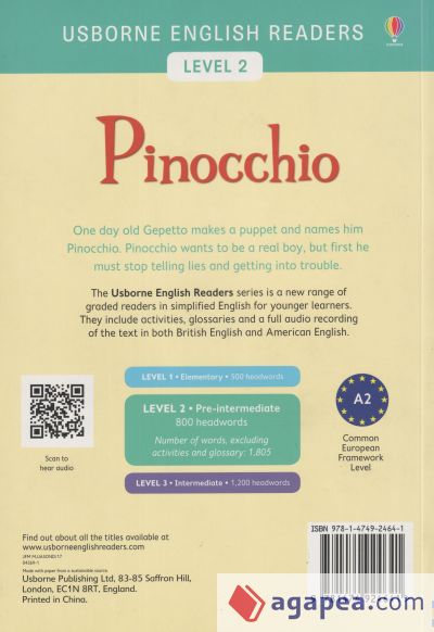 Usborne English Readers Level 2: Pinocchio